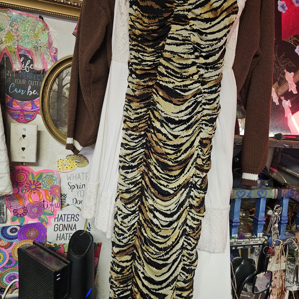 Fashion Nova Tiger Print Backless Dress